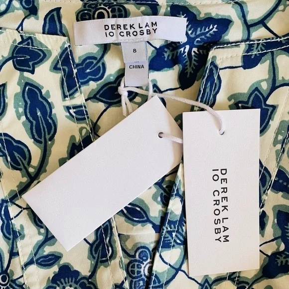 DEREK LAM 10 CROSBY Cotton Blend Preppy Floral Kasha Shift Dress 8 NWT Summer